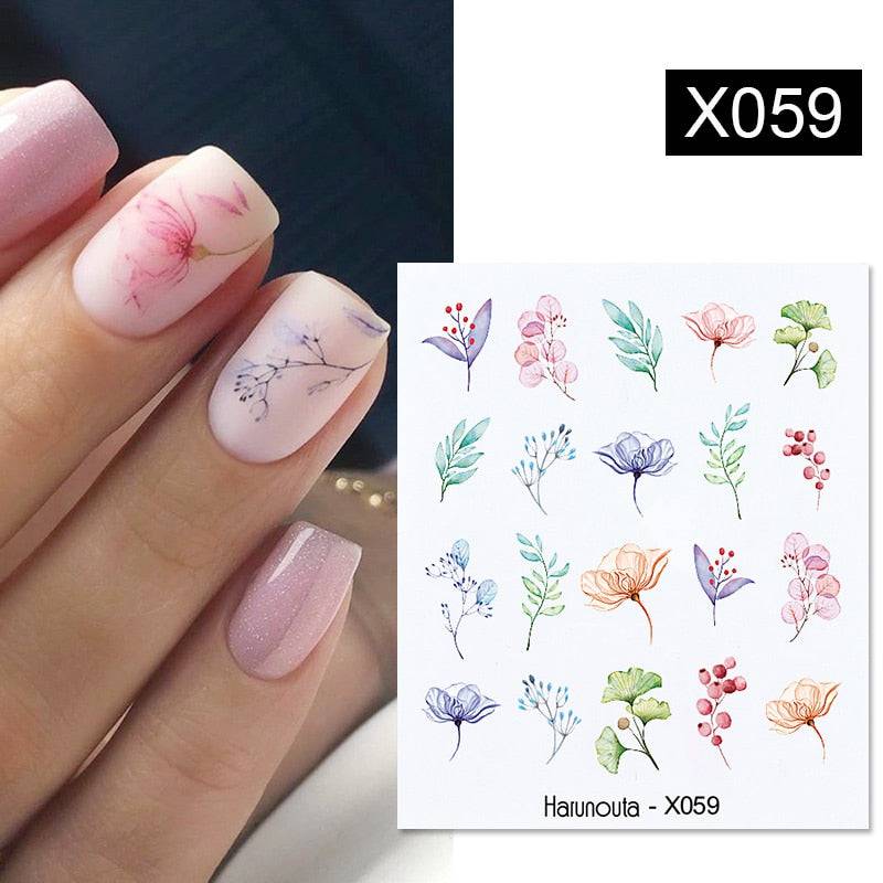 Harunouta Abstract Line Leopard Print Nail Water Sticker Decals Flower Leaves Marble Slider Decoration For Autumn Nail Design