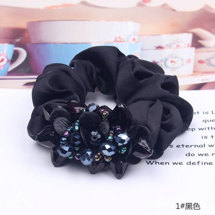 Korean Elegant Flower Scrunchies - Hair Accessories for Women - Quid Mart