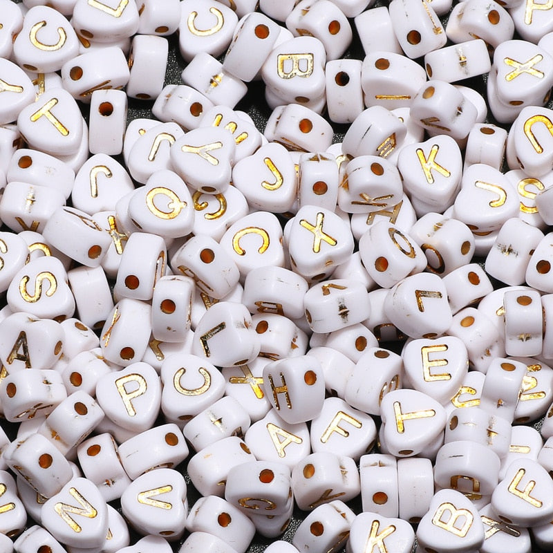 7mm White Gold Color Mix Letter Acrylic Beads Round Flat Alphabet Loose Beads For Jewelry Making Handmade Diy Bracelet Necklace - Quid Mart