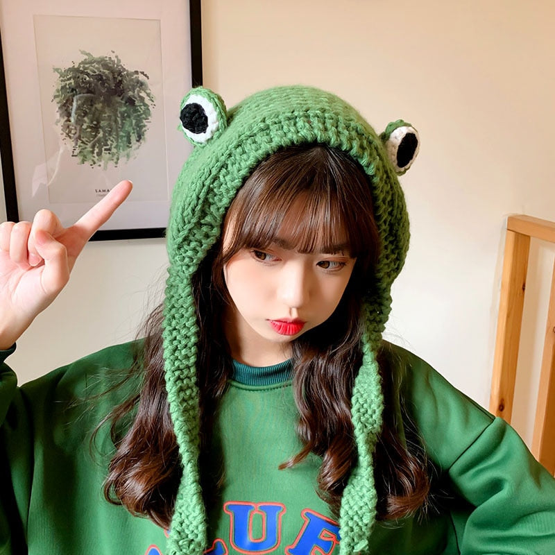 Fashion Frog Hat Beanies Knitted Winter Hat Solid Hip-hop Skullies Knitted Hat Cap Costume Accessory Gifts Warm Winter Bonnet - Quid Mart