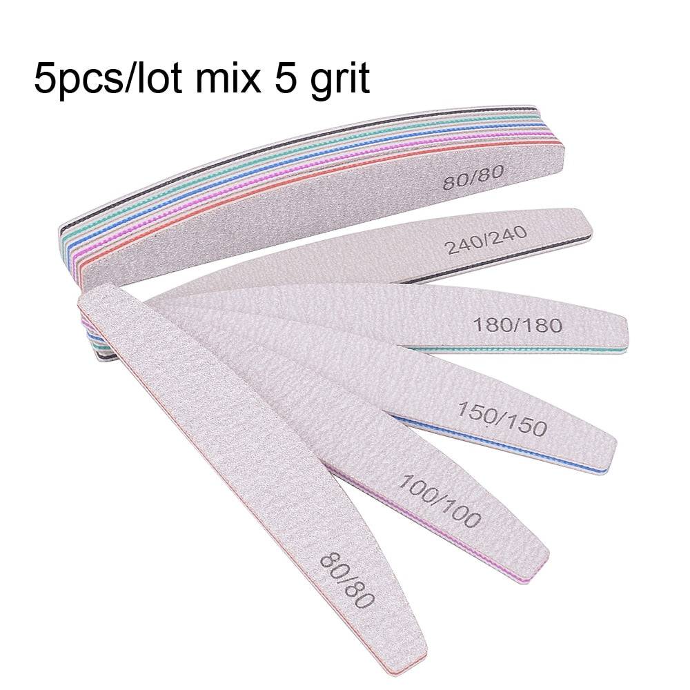 3/5/10Pcs Professional Nail File 100/180 Sandpaper Strong Thick Nail Files Sanding Half Moon Lime nail accessories and Tools - Quid Mart