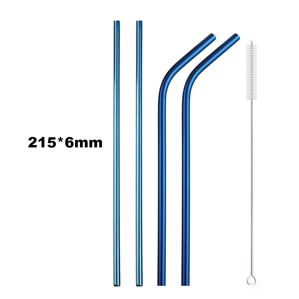 Metal Drinking Straw 304 Stainless Steel Colorful Straws Reusable Bent Straight Straw Set With Cleaner Brush Bar Party Accessory - Quid Mart