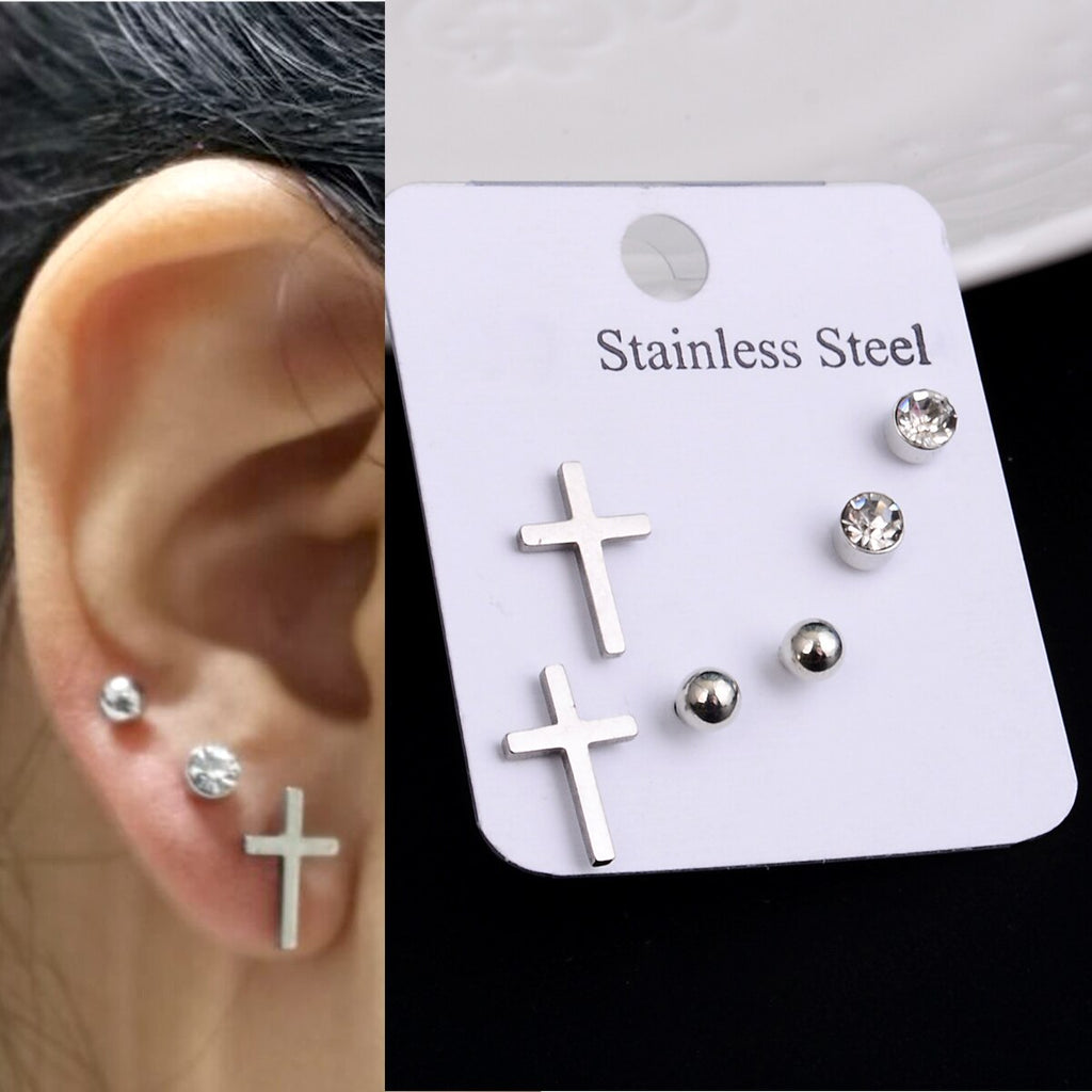 Stainless Steel Earrings Small Cute Butterfly Star Moon Heart Stud Earrings Set Punk Piercing Earing Women&#39;s Minimalist Jewelry - Quid Mart