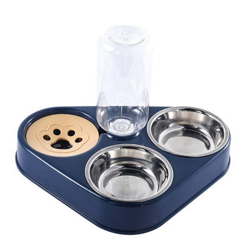 Cuenco de acero inoxidable para perros y gatos, comedero automático con botella de agua para perros, tazón de comida para gatos, tazón doble de 3 tazones, 500ML - Quid Mart