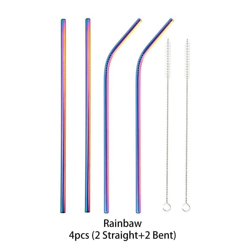 Metal Reusable 304 Stainless Steel Straws Straight Bent Drinking Straw With Case Cleaning Brush Set Party Bar accessory - Quid Mart