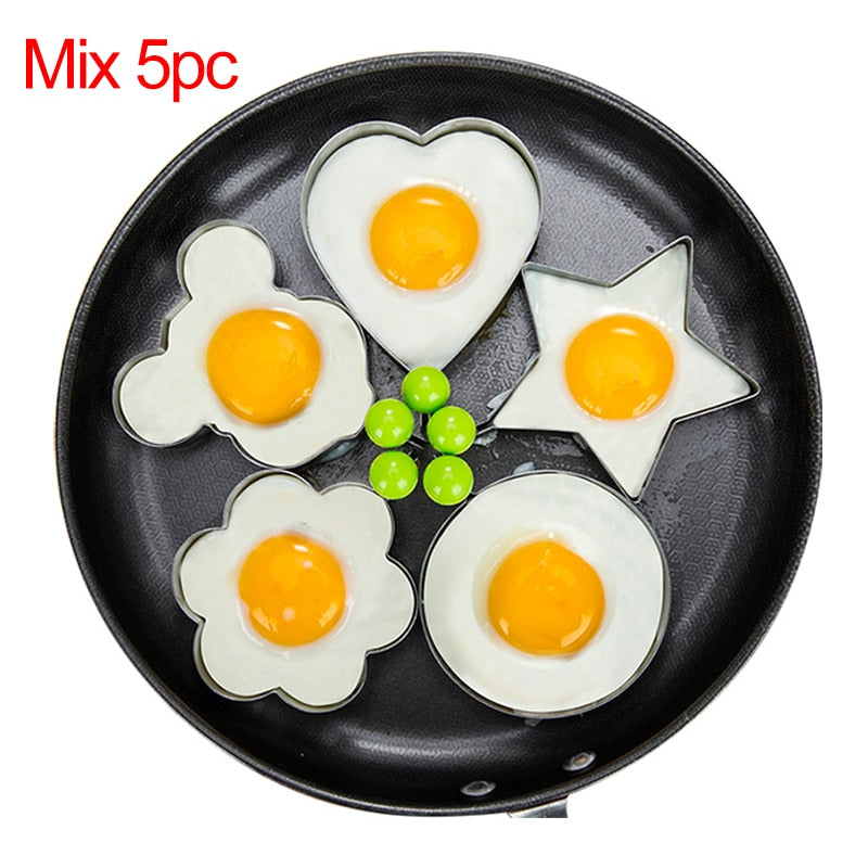 Stainless Steel 5Style Fried Egg Pancake Shaper Omelette Mold Mould Frying Egg Cooking Tools Kitchen Accessories Gadget Rings - Quid Mart