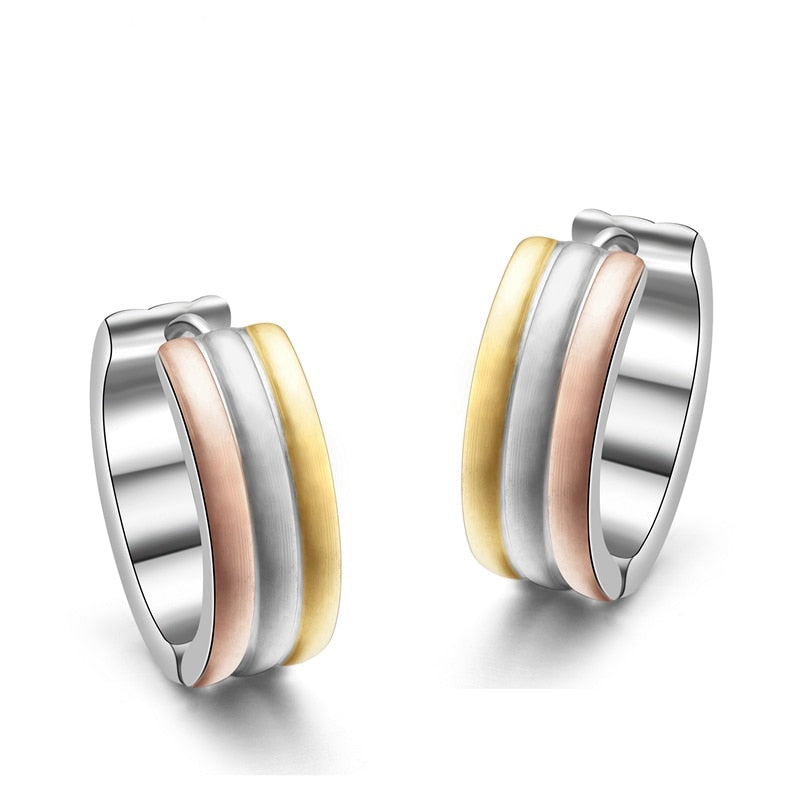 ESSFF 1Pair Stainless Steel Circle Hoop Earrings for Women and Men Gold Color Fashion Jewelry Wholesale - Quid Mart