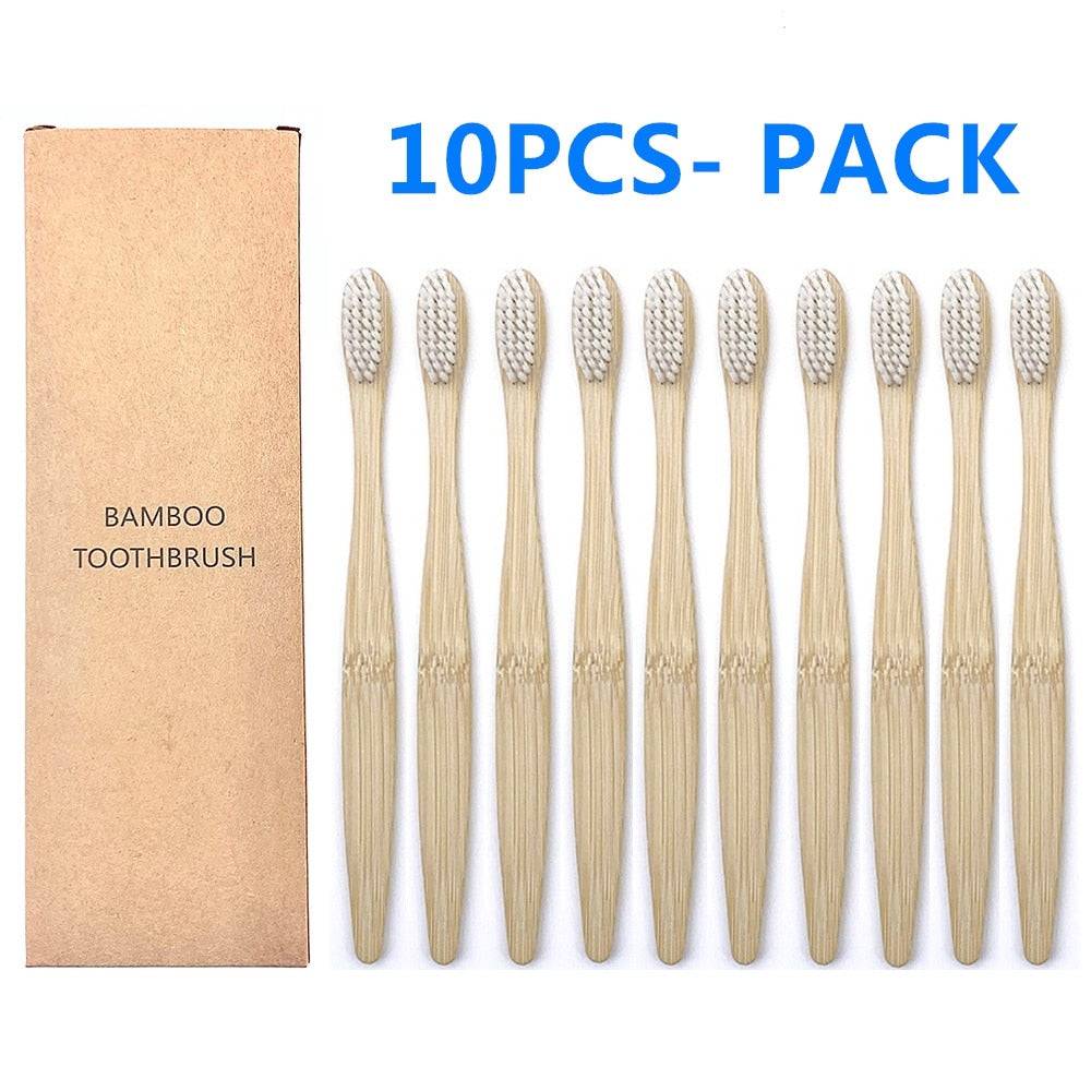 10PCS Biodegradable Bamboo Toothbrush Teeth Colorful Bristle Natural Bamboo Tooth brush Dental Eco Bambou Toothbrushes - Quid Mart