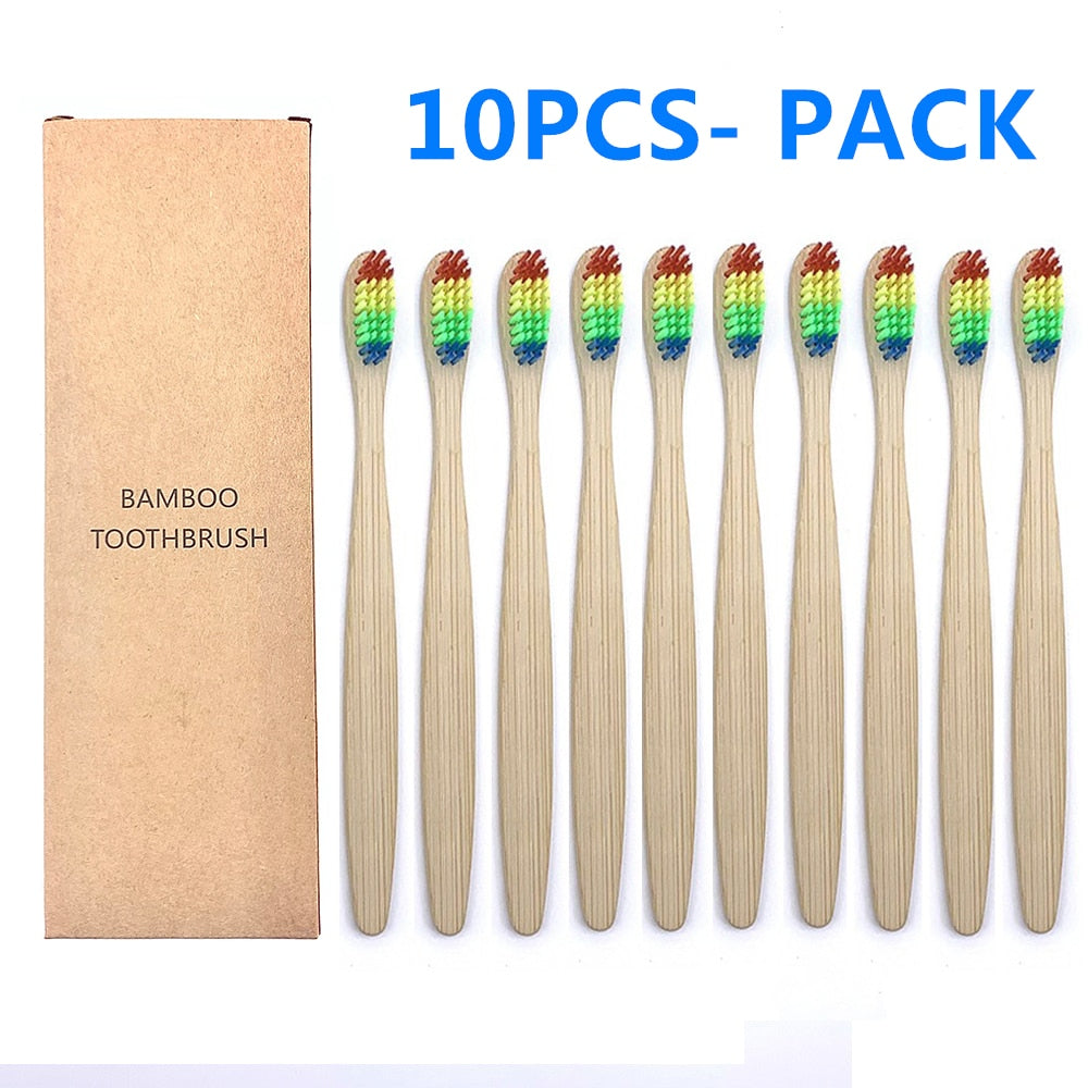 10PCS Colorful Natural Bamboo Toothbrush Set Soft Bristle Charcoal Teeth Whitening Bamboo Toothbrushes Soft Dental Oral Care - Quid Mart