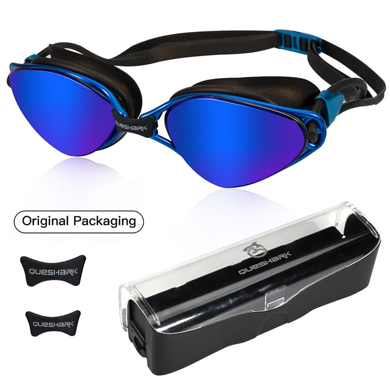 QUESHARK Anti-Fog UV Swimming Goggles for Adults with Portable Box - Quid Mart