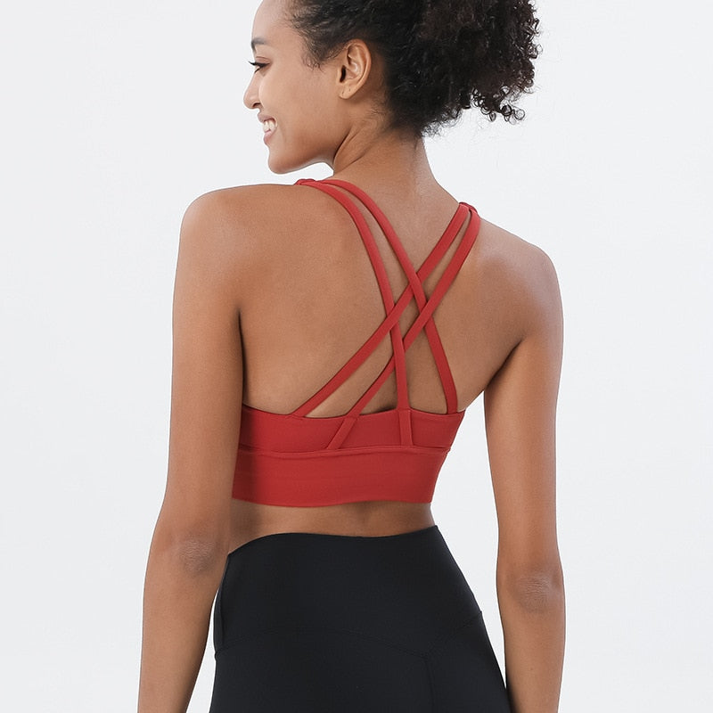 Nude Cross Back Yoga Bra: Supportive Gym Crop Top for Women - Quid Mart