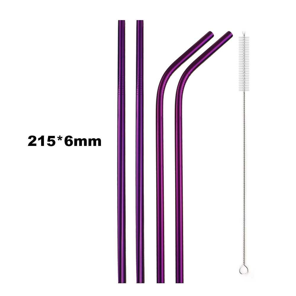 Metal Drinking Straw 304 Stainless Steel Colorful Straws Reusable Bent Straight Straw Set With Cleaner Brush Bar Party Accessory - Quid Mart