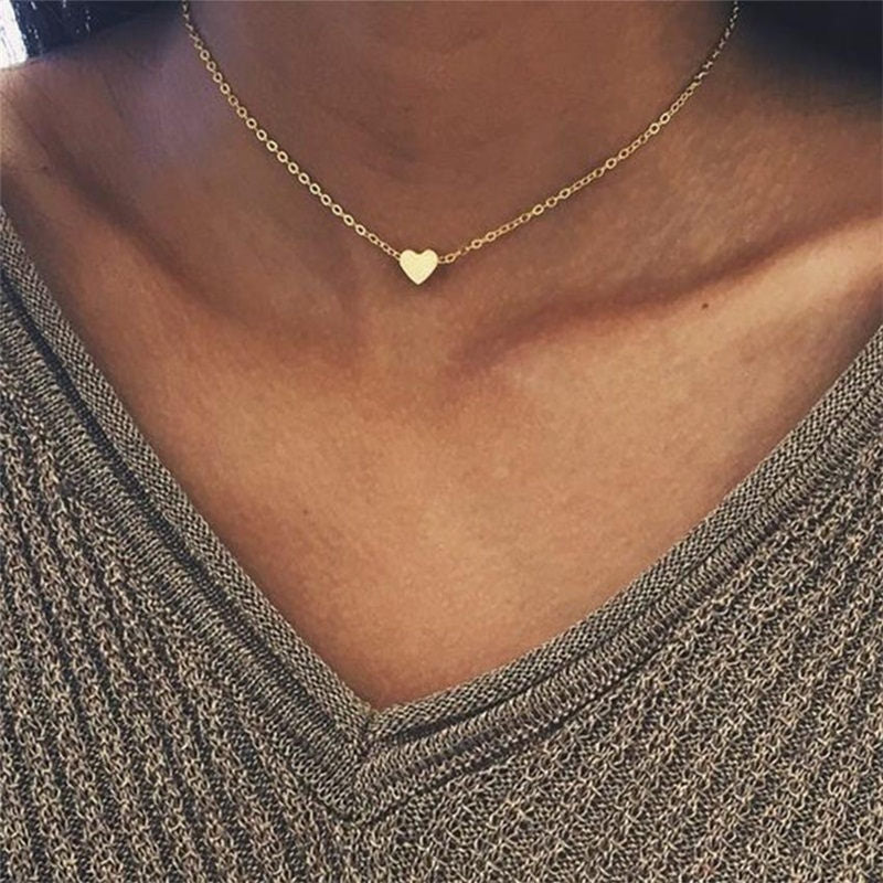 Tiny Heart Choker Necklace for Women Silver Color Chain Smalll Love Necklace Pendant on neck Bohemian Chocker Necklace Jewelry - Quid Mart