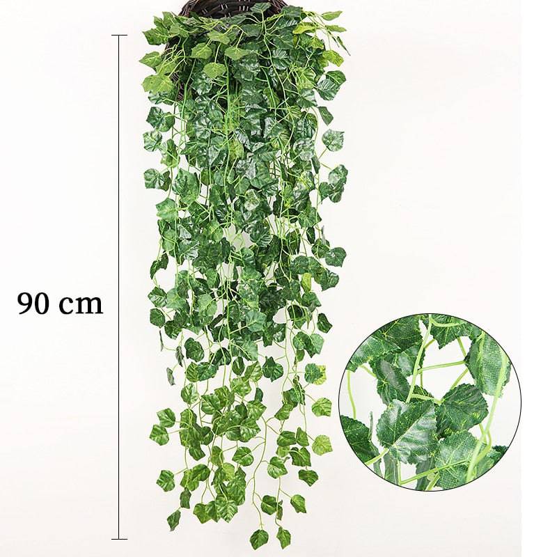 90cm Artificial Vine Plants Hanging Ivy Green Leaves Garland Radish Seaweed Grape Fake Flowers Home Garden Wall Party Decoration - Quid Mart