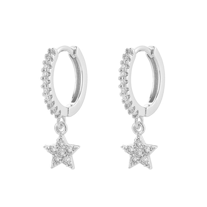 AIDE Small Cross Hoop Pendant Earrings For Women Pendientes Mujer 925 Sterling Silver Moon Star Earring Earrings Korean Jewelry - Quid Mart