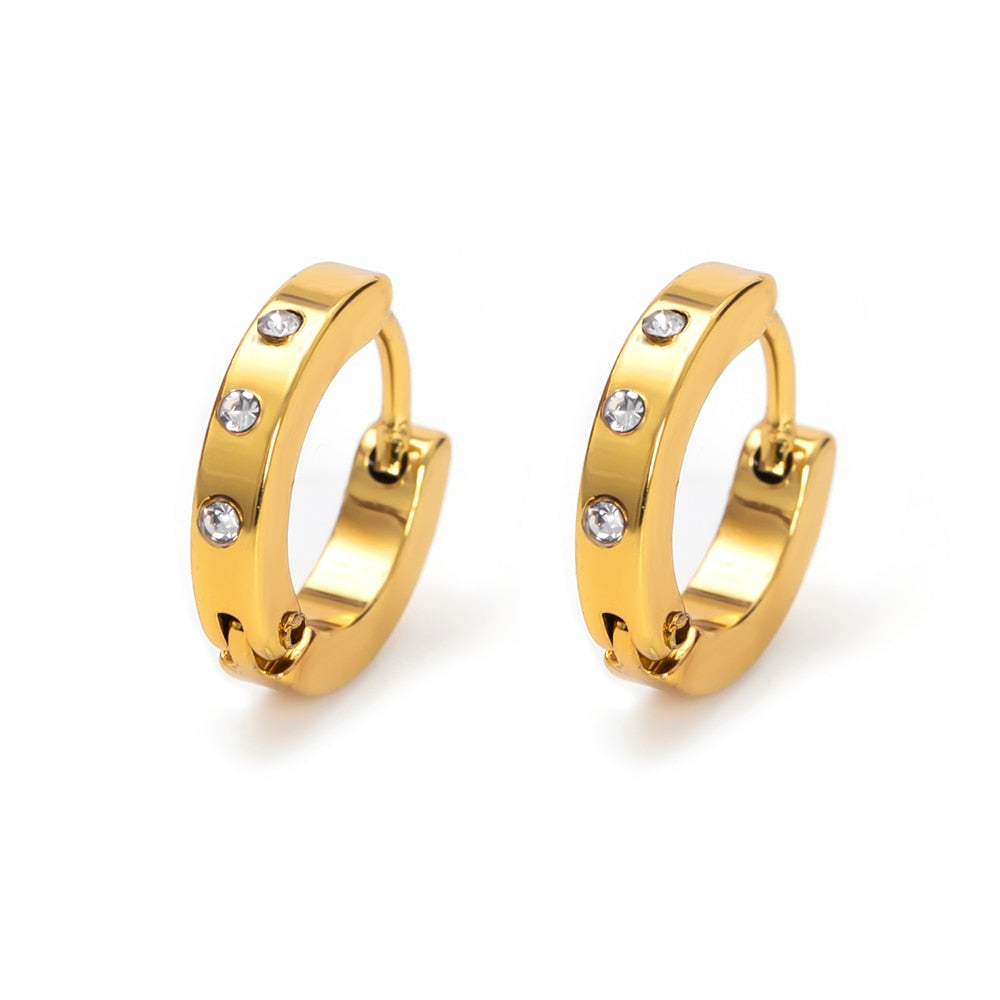 ESSFF 1Pair Stainless Steel Circle Hoop Earrings for Women and Men Gold Color Fashion Jewelry Wholesale - Quid Mart