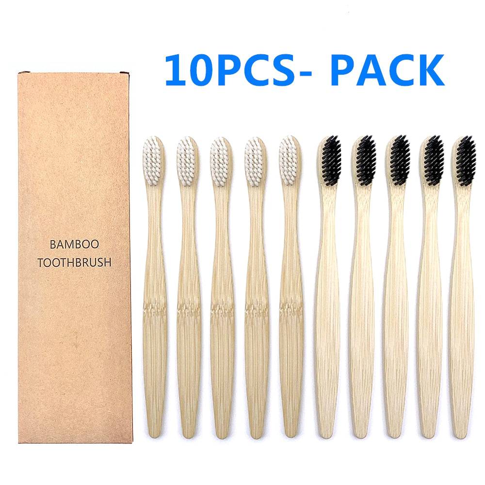 10PCS Biodegradable Bamboo Toothbrush Teeth Colorful Bristle Natural Bamboo Tooth brush Dental Eco Bambou Toothbrushes - Quid Mart