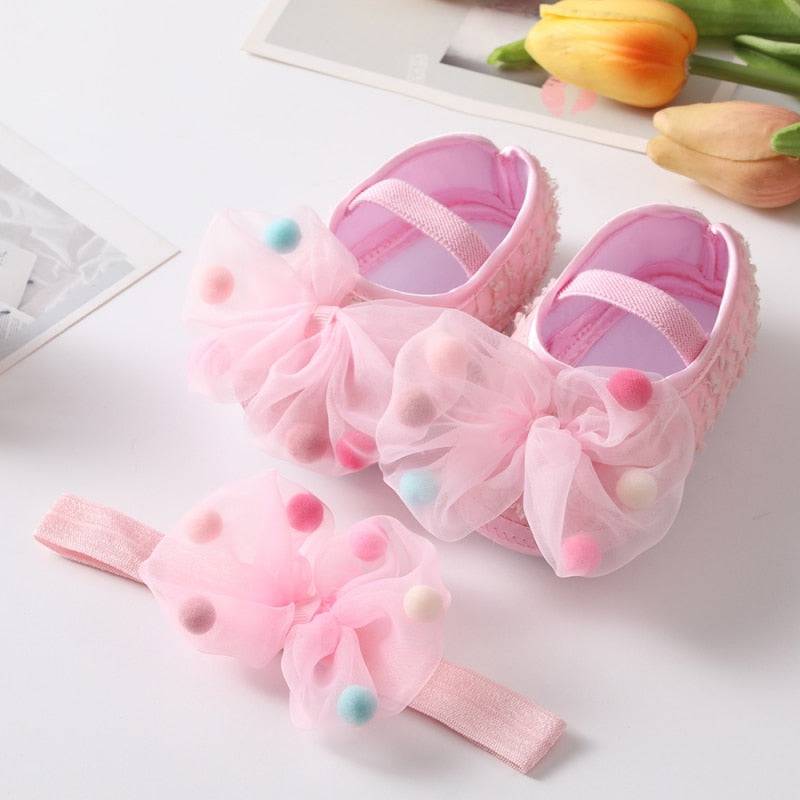 Sequins Baby Shoes: Leather Toddler First Walkers and Headband - Quid Mart
