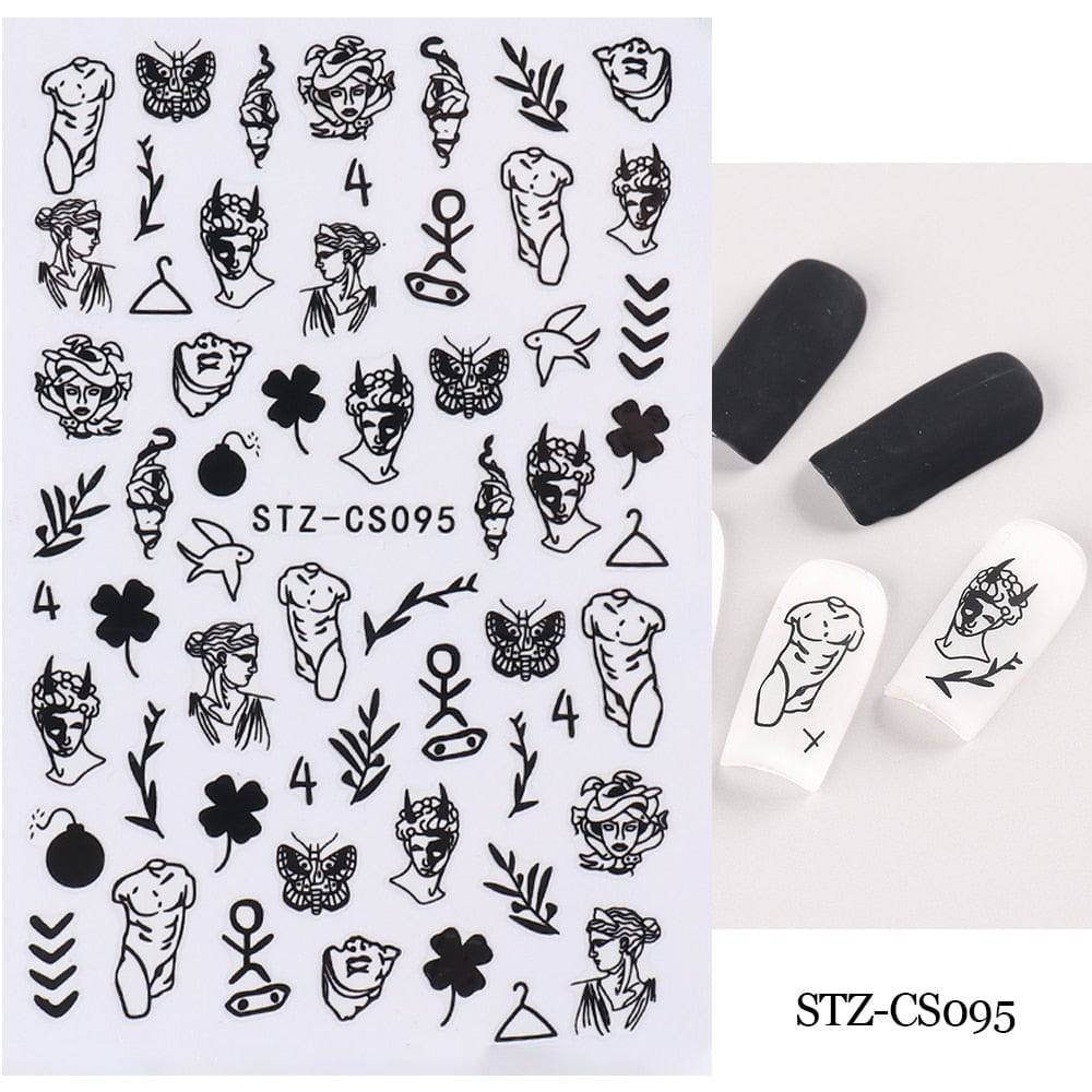 1pcs 3D Nail Sticker Black Heart Love Self-Adhesive Slider Letters Nail Art Decorations Stars Decals Manicure Accessories GLF740 - Quid Mart