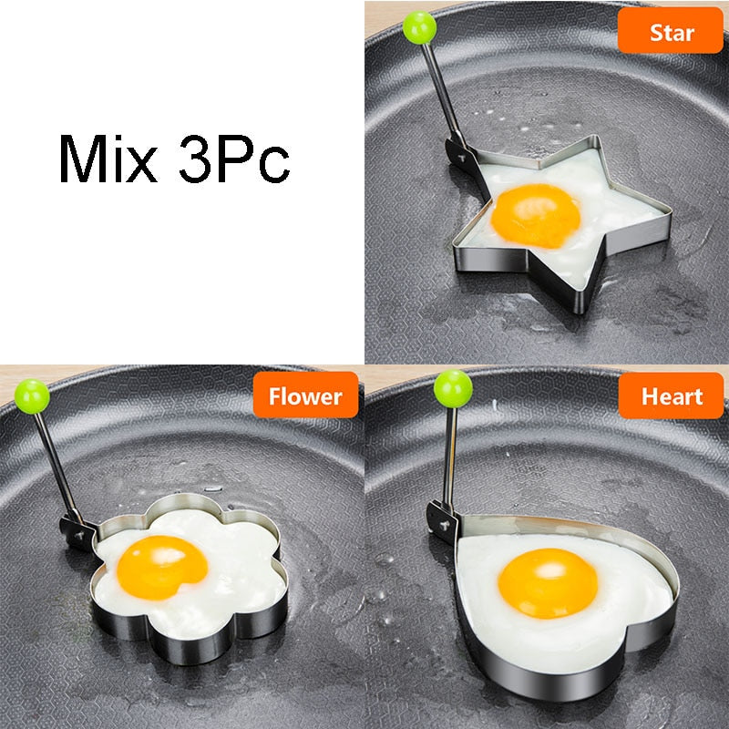 Stainless Steel 5Style Fried Egg Pancake Shaper Omelette Mold Mould Frying Egg Cooking Tools Kitchen Accessories Gadget Rings - Quid Mart