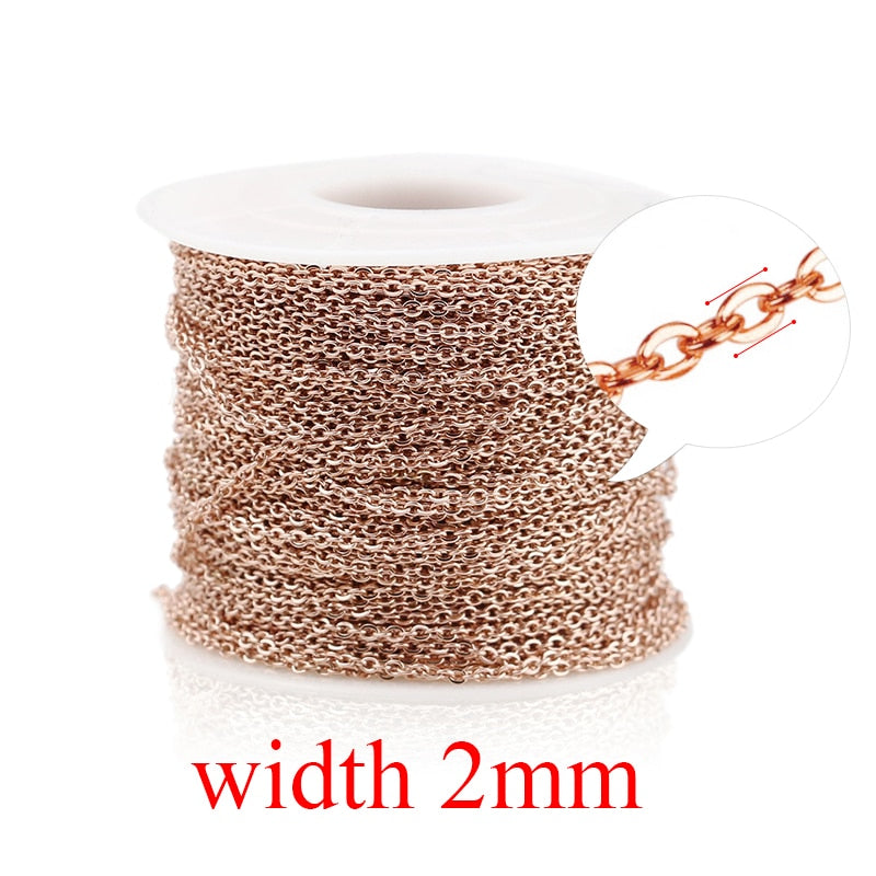 2m Stainless Steel Cable Rose Gold Chain Silver Chains Necklace for Diy Jewelry Making Supplies Bulk Items Wholesale Lots Rope - Quid Mart