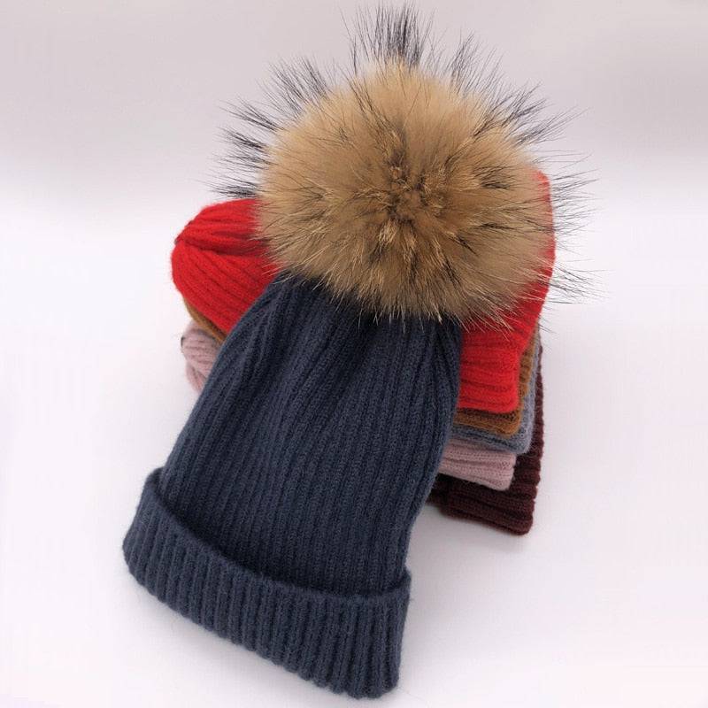 2022 New winter hat luxury quality Fox fur pompom hats beanie High quality Girls women bonnet winter hats for women - Quid Mart