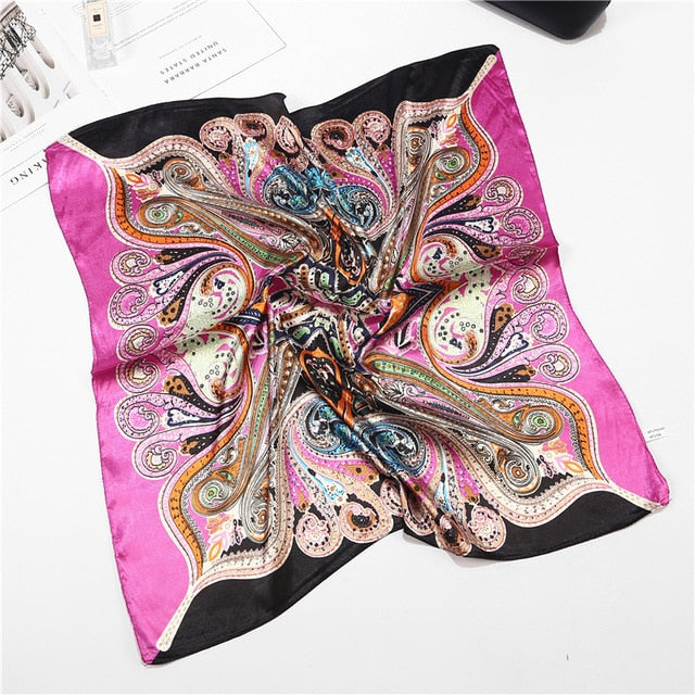 Satin Scarf: Luxury Designer, Retro Paisley Print, Small Bag Wrap for Women - Quid Mart