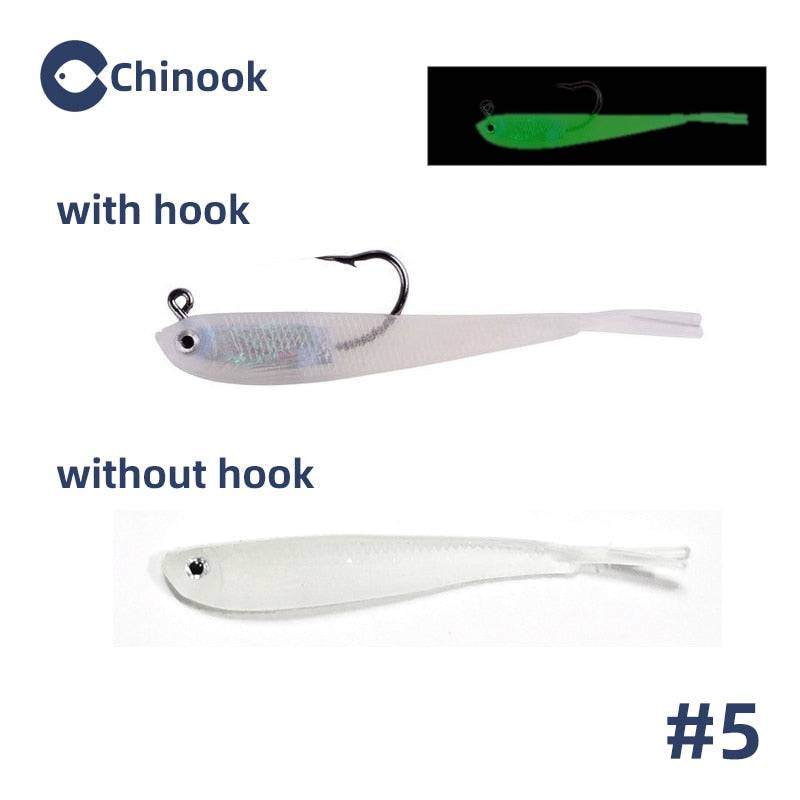 Chinook 5pcs Lure Soft Bait SoftFish Fork Tail with or without Hook Fluke Swimbaits Jerkbaits Silicone Fish Bait Fishing Tackle - Quid Mart