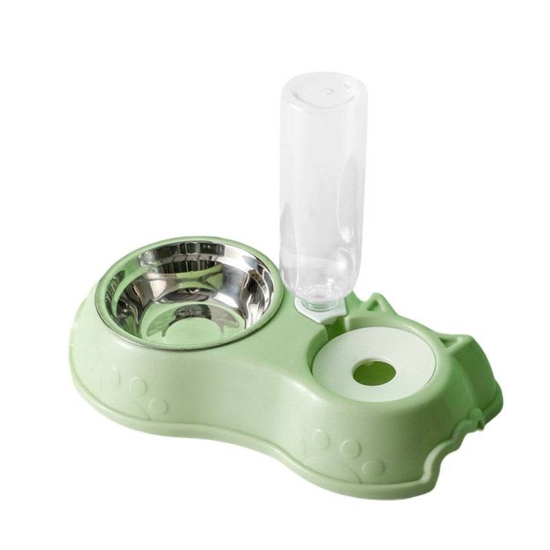 Cuenco de acero inoxidable para perros y gatos, comedero automático con botella de agua para perros, tazón de comida para gatos, tazón doble de 3 tazones, 500ML - Quid Mart