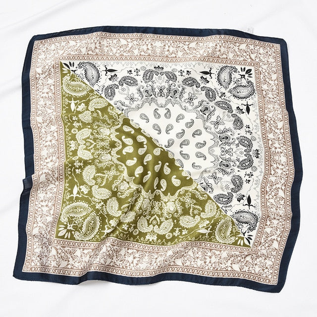 Satin Scarf: Luxury Designer, Retro Paisley Print, Small Bag Wrap for Women - Quid Mart