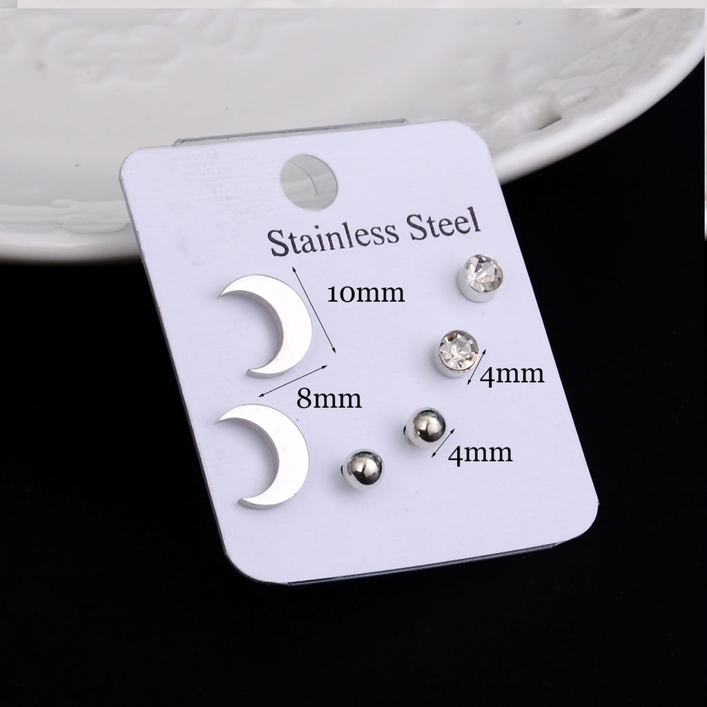 Stainless Steel Earrings Small Cute Butterfly Star Moon Heart Stud Earrings Set Punk Piercing Earing Women&#39;s Minimalist Jewelry - Quid Mart