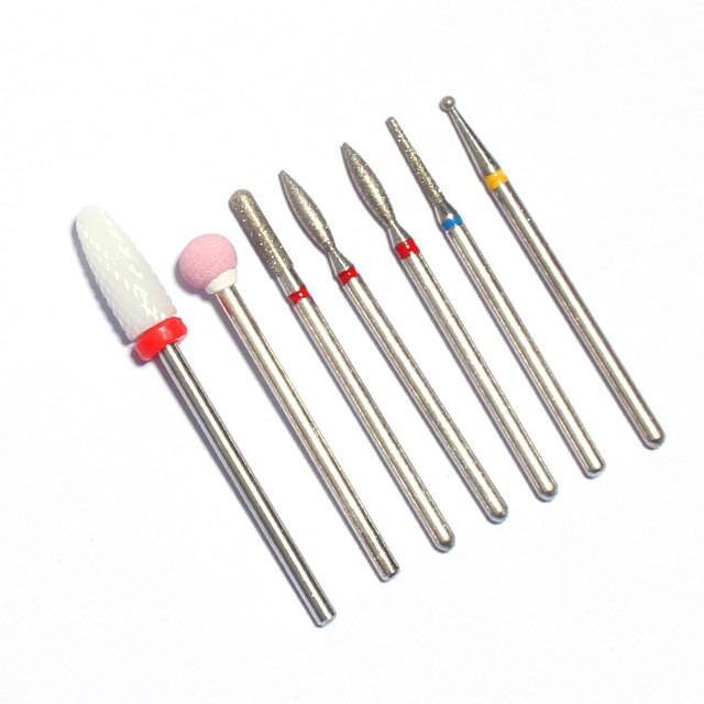 7pcs Diamond Nail Drill Bit Set Rotery Milling Cutters Bits For Electric Pedicure Manicure Machine Nail Burr Tools Accessories - Quid Mart