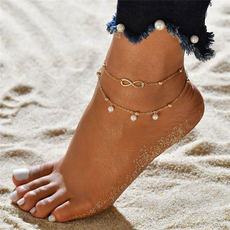 LETAPI 3pcs/set Gold Color Simple Chain Anklets For Women Beach Foot Jewelry Leg Chain Ankle Bracelets Women Accessories - Quid Mart