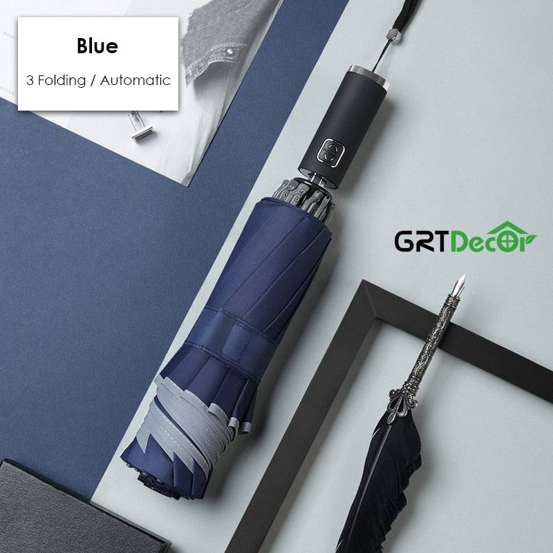 Windproof Automatic Reverse Umbrella - 10 Ribs, Inverted Design - Quid Mart