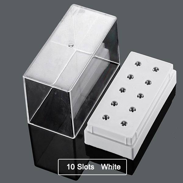 20 Slots Clear Nail Drill Bit Brush Plastic Storage Box Holder Container Manicure Cutters Display Nail Accessories Nail Art Tool - Quid Mart