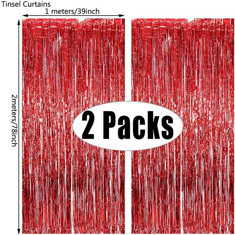 2Pack Party Backdrop Metallic Foil Fringe Tinsel Curtain Adult Kids Birthday Party Wedding Decoration Baby Shower Favor Supplies - Quid Mart