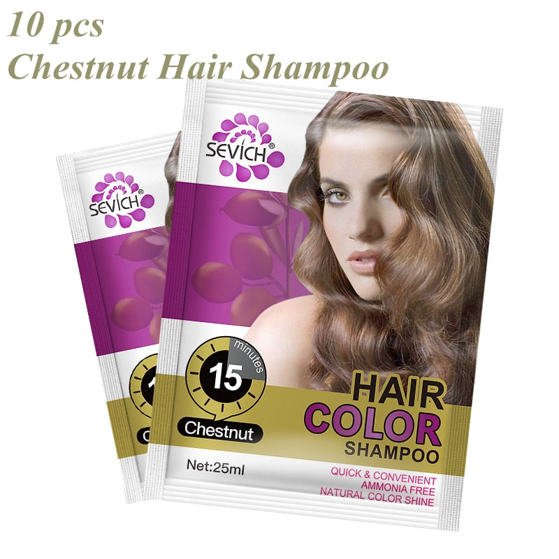 Sevich 10 pcs/lot Instant Black Hair Shampoo Make Grey and White Hair Darkening Shinny in 5 Minutes Make Up Hair Color Shampoo - Quid Mart