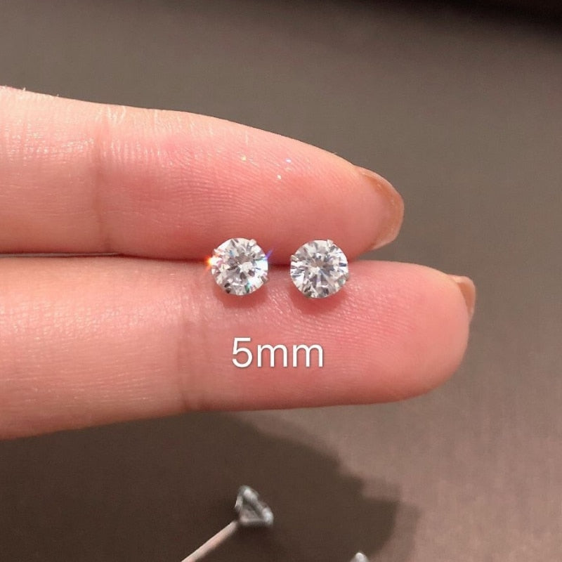 100% Real 925 Sterling Silver Jewelry Women Fashion Cute Tiny Clear Crystal CZ Stud Earrings Gift for Girls Teens Lady - Quid Mart