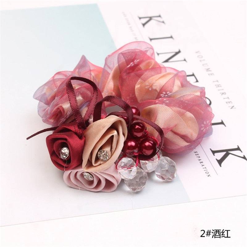 Korean Elegant Flower Scrunchies - Hair Accessories for Women - Quid Mart