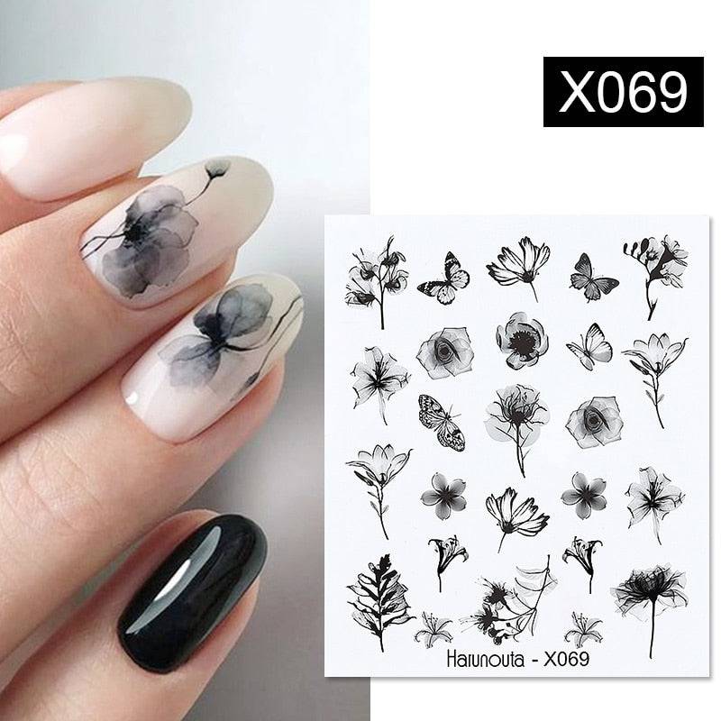 Harunouta Abstract Line Leopard Print Nail Water Sticker Decals Flower Leaves Marble Slider Decoration For Autumn Nail Design