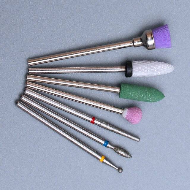 7pcs Diamond Nail Drill Bit Set Rotery Milling Cutters Bits For Electric Pedicure Manicure Machine Nail Burr Tools Accessories - Quid Mart