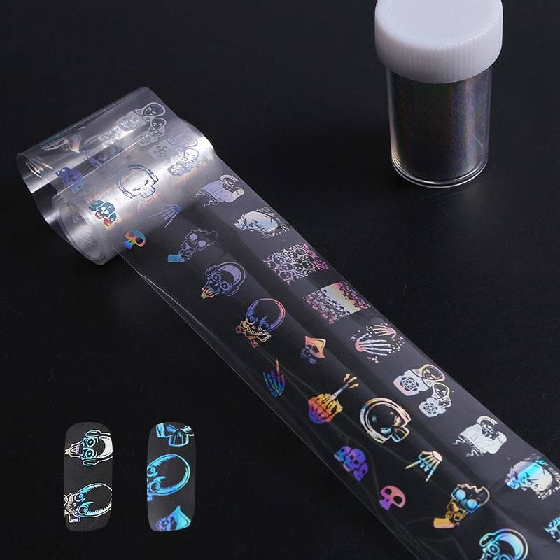 4*100cm/Roll Holographic Nail Foil Flame Dandelion Panda Bamboo Holo Nail Art Transfer Sticker Water Slide Nail Art Decals - Quid Mart