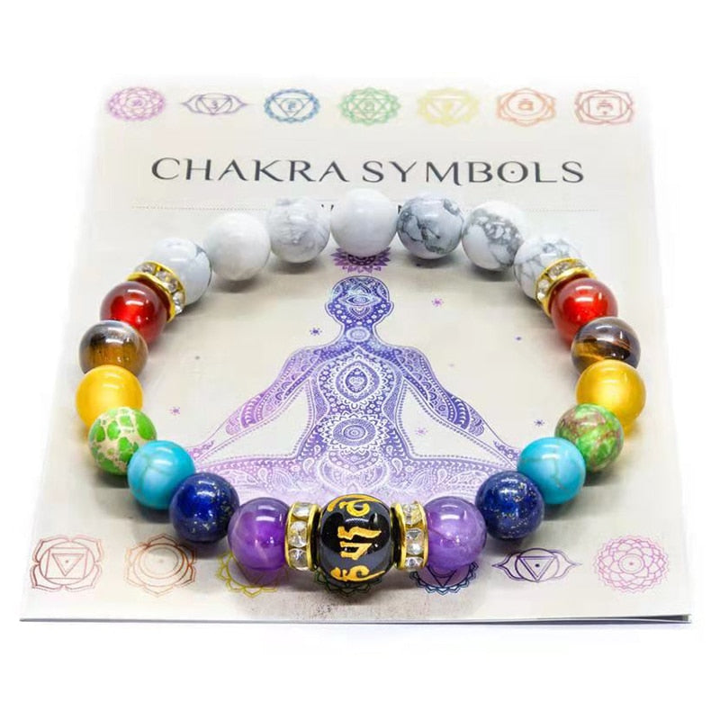 7 Chakra Bracelet with Meaning Cardfor Men Women Natural Crystal Healing Anxiety Jewellery Mandala Yoga Meditation Bracelet Gift - Quid Mart