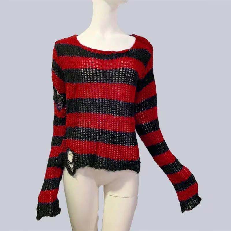 Summer Unisex Punk Sweater: Striped, Hollow Out, Loose Fit - Quid Mart