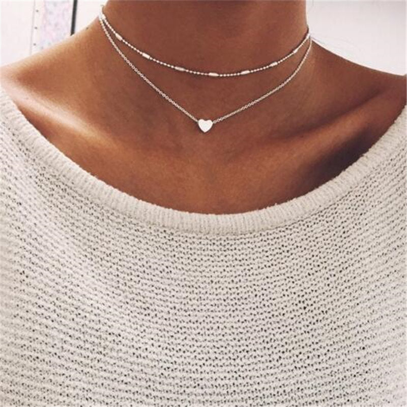 Tiny Heart Choker Necklace for Women Silver Color Chain Smalll Love Necklace Pendant on neck Bohemian Chocker Necklace Jewelry - Quid Mart