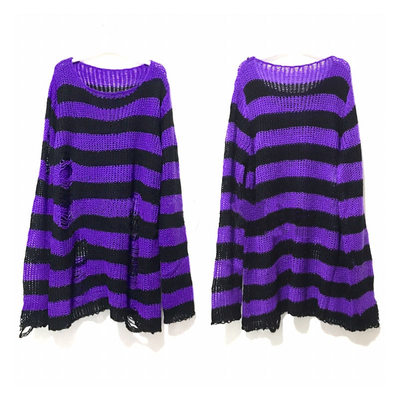 Summer Unisex Punk Sweater: Striped, Hollow Out, Loose Fit - Quid Mart