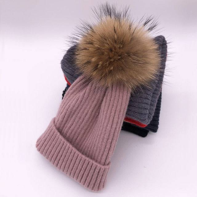 2022 New winter hat luxury quality Fox fur pompom hats beanie High quality Girls women bonnet winter hats for women - Quid Mart