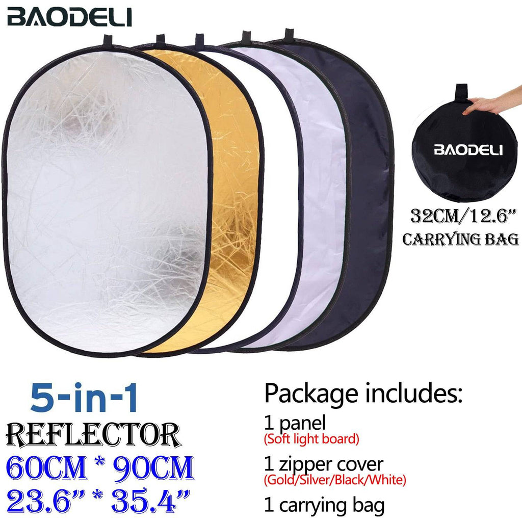 24" 5in1 Collapsible Photo Reflector - Silver & Black for Versatile Lighting Control - Quid Mart