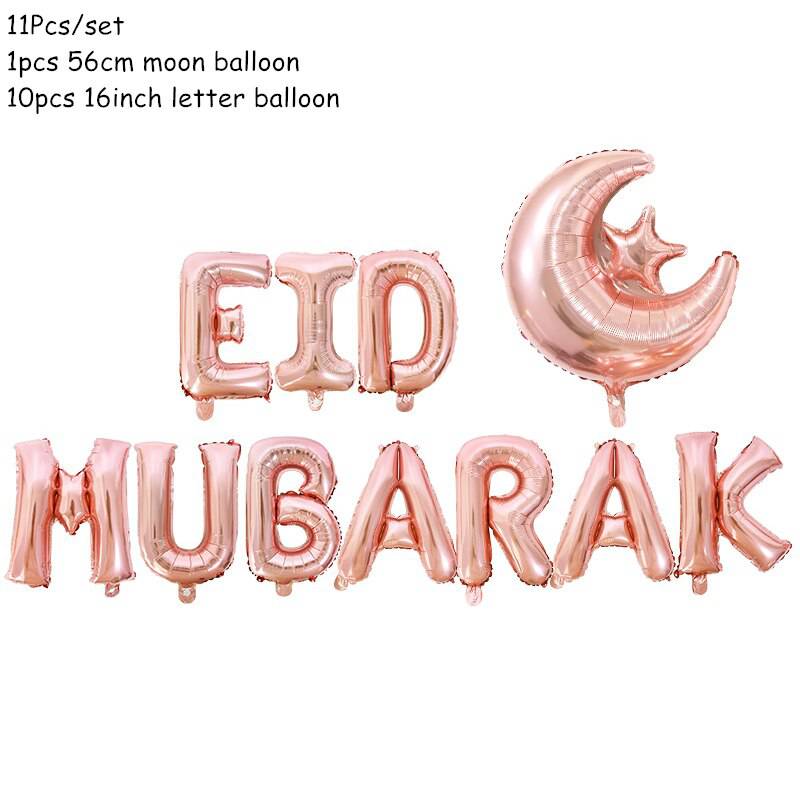Eid Mubarak Banner Balloons Ramadan Kareem Decoration Ramadan Mubarak Muslim Islamic Festival Party DIY Decorations - Quid Mart
