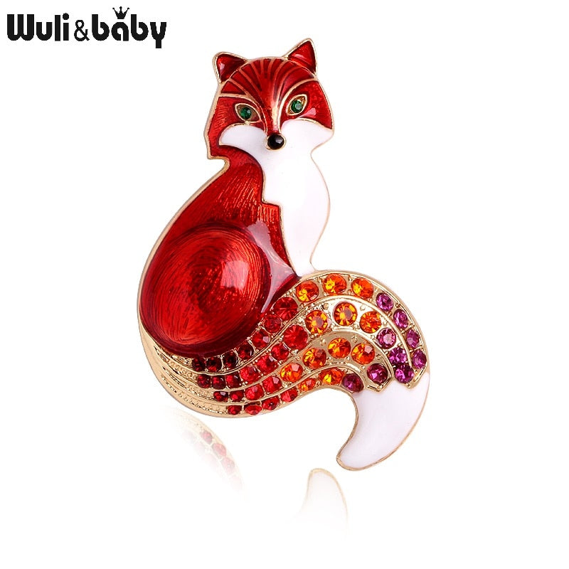 Wuli&amp;baby Rhinestone Enamel Fox Brooches For Women Animal Party Causal Brooch Pins Gifts - Quid Mart